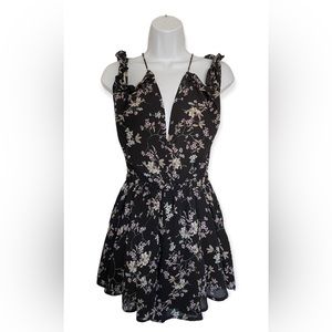 Black Floral Flowy Halter Romper